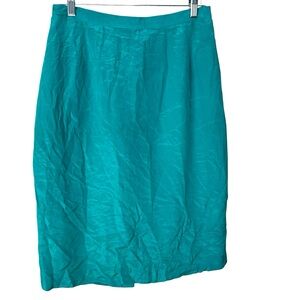 Vintage 100% Aqua Silk Skirt office business career classic pencil party luxe